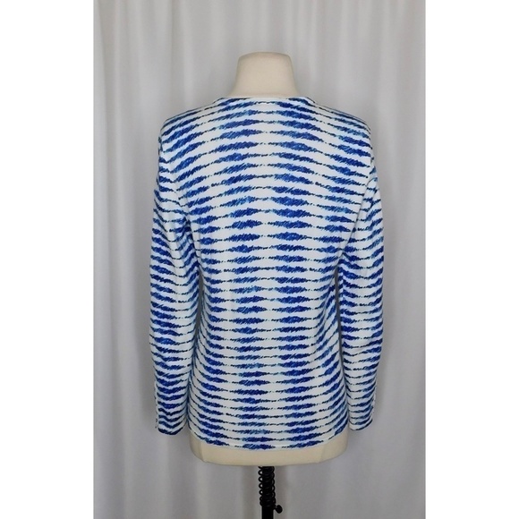 J. MCLAUGHLIN Lenny Sweater Button Sleeve Cuffs Blue White Abstract Stripe Small - Picture 7 of 11
